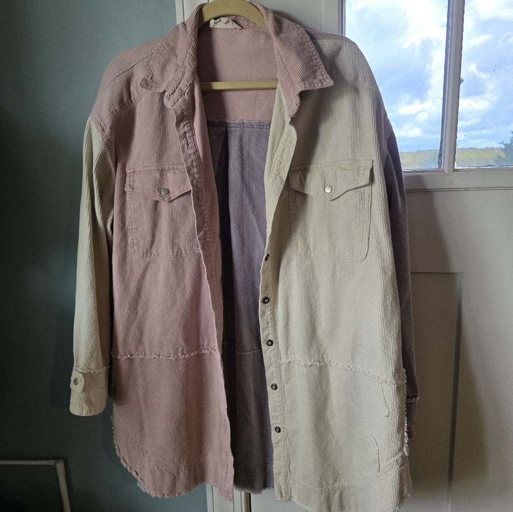 Colorblock Button-Up Shacket By Peach Love